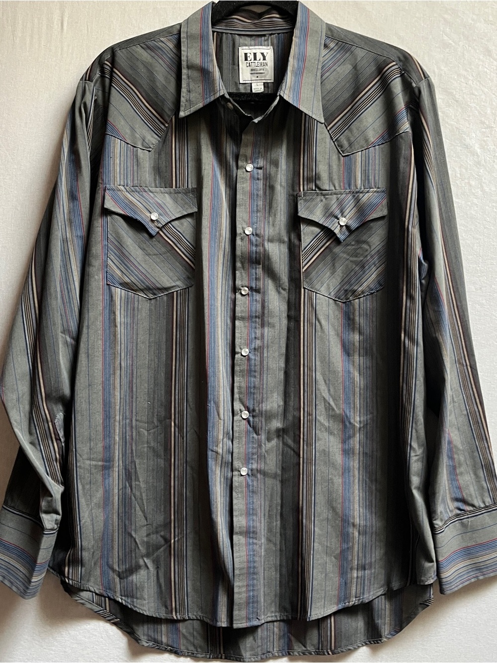 Ely Cattleman Men's Gray Striped Western Snap Shirt L